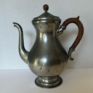 Vtg 50s Royal Holland Pewter K.M.D. Coffee/Tea Pot Made in Holland Wood Handle